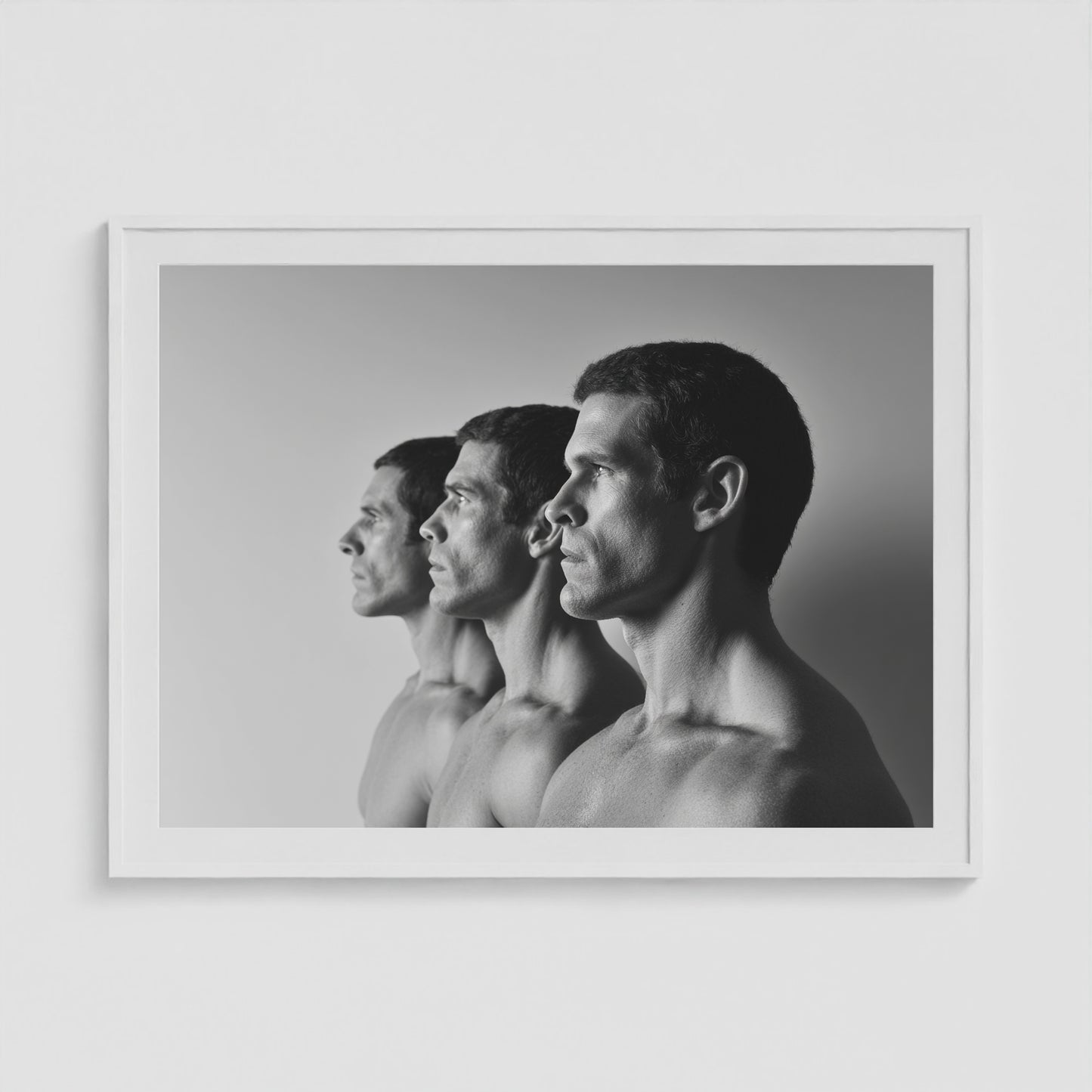 Male Profiles in Grayscale 48x36 White Landscape Box Frame