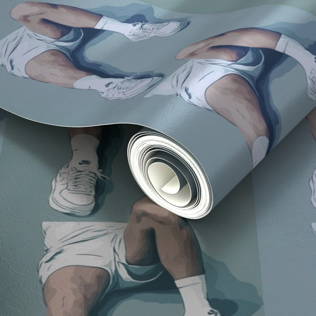Close-up of Court Side wallpaper in the metallic finish showing the luminous, reflective stripe detailing.