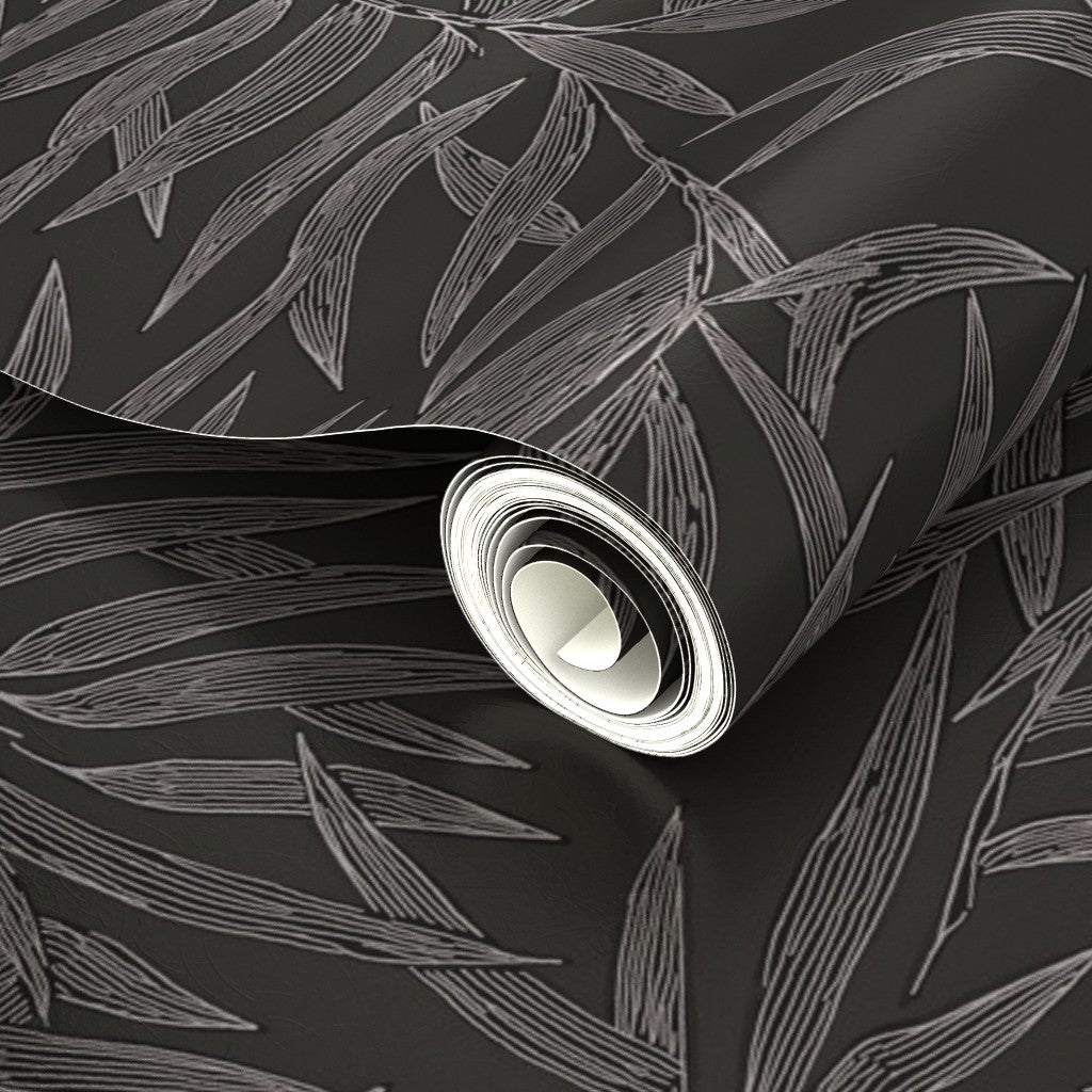 Metallic pearlescent substrate detail on Steel colorway bamboo wallpaper.