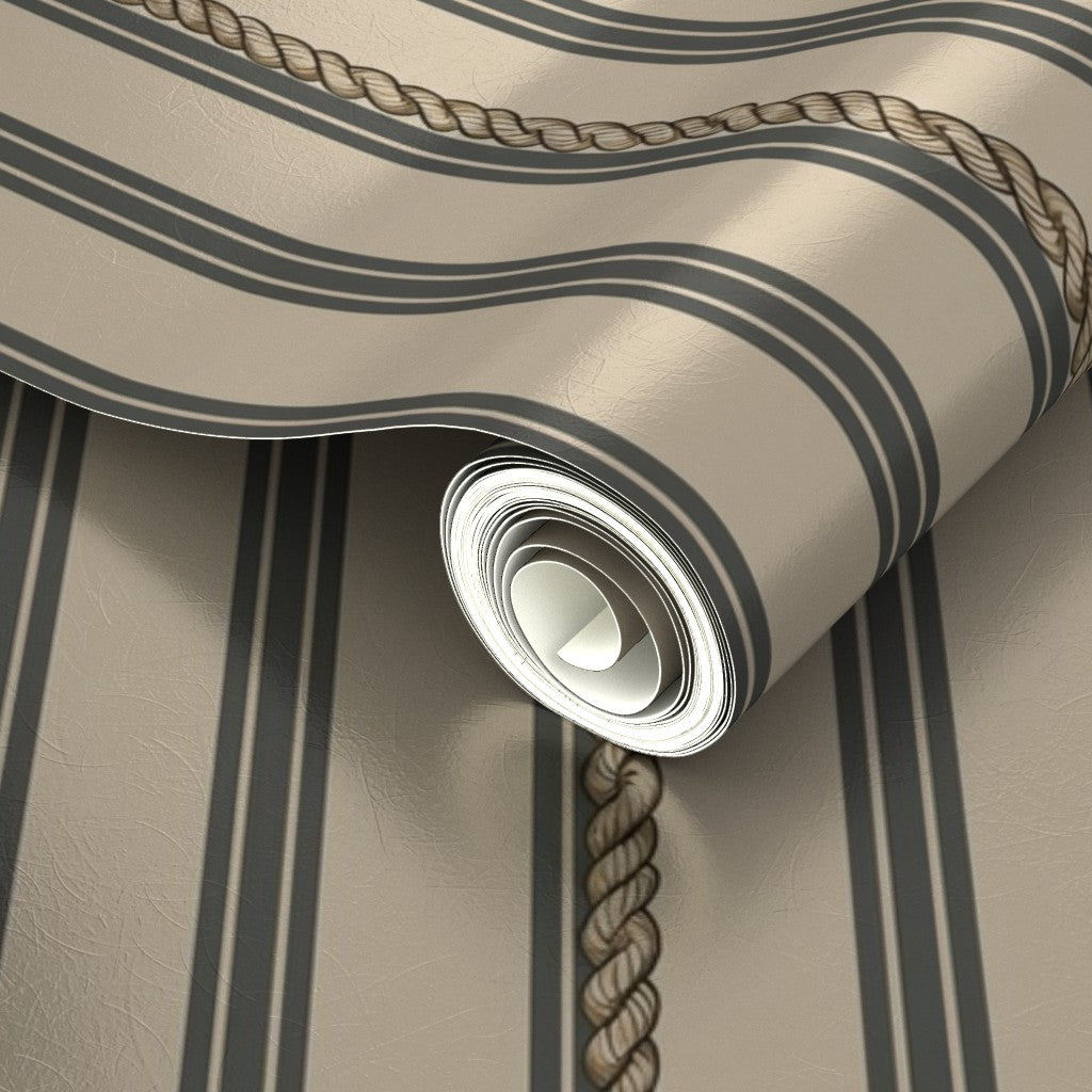 Luminous finish detail on slate grey stripe metallic wallpaper