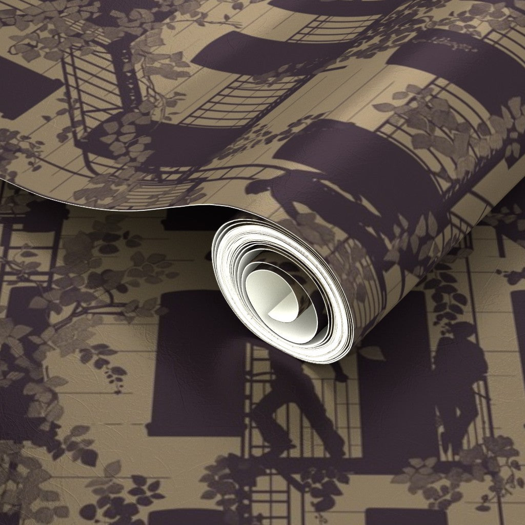 Shimmering metallic Bronze Greenwich Village wallpaper reflecting light at an angle.