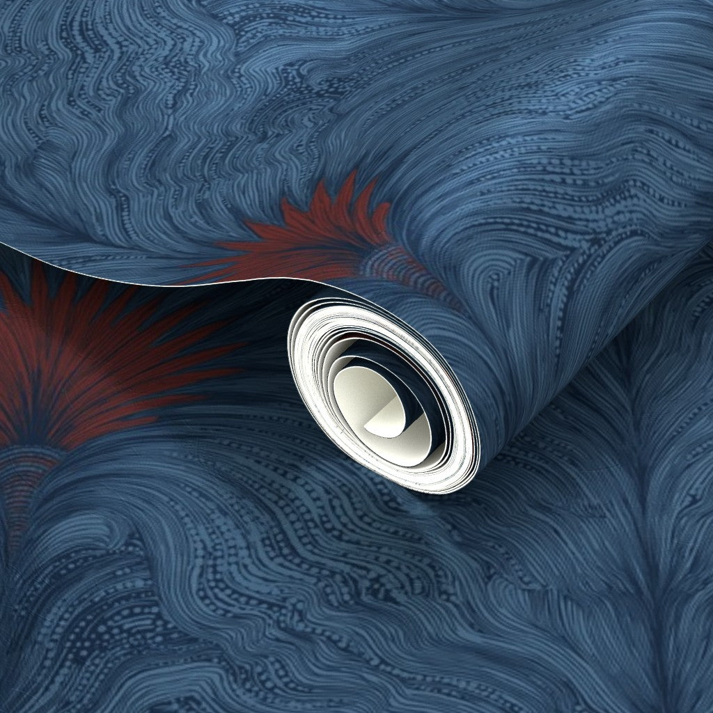Close-up highlighting the pearlescent finish and subtle reflection of the metallic Sea Spray wallpaper.