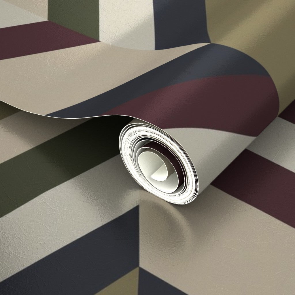 Angle view of the geometric chevron design printed on reflective metallic paper substrate.