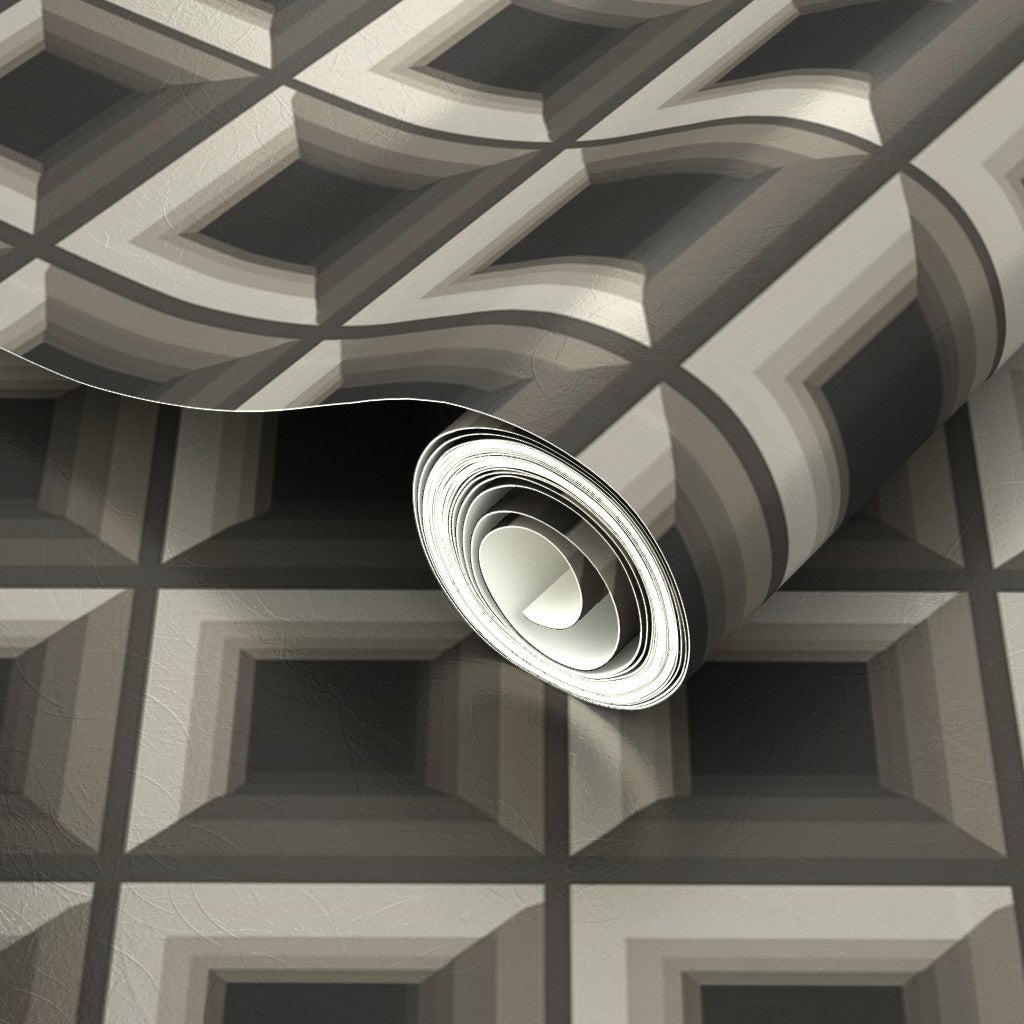 Luminous bronze metallic finish detail on Optic Grid Wallpaper.