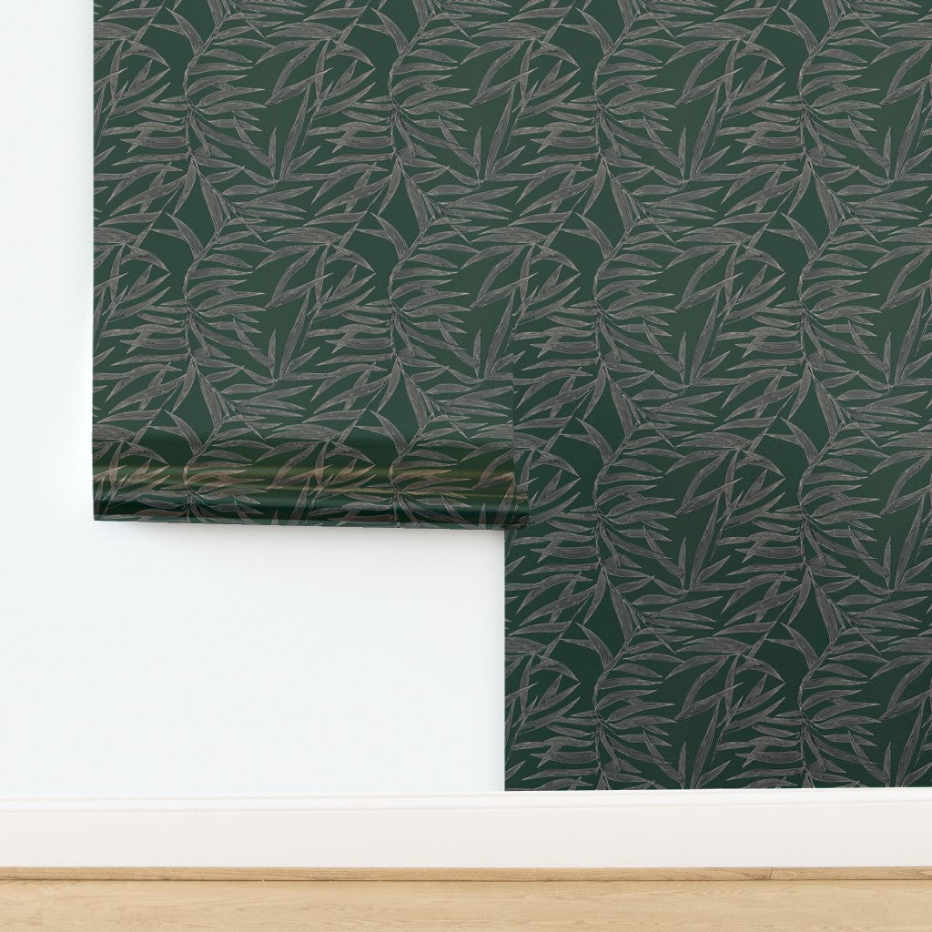 Emerald green Bamboo wallpaper with a subtle pearlescent metallic finish.