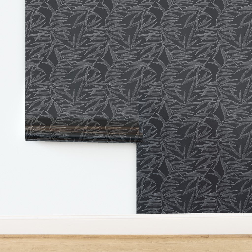 Luminous metallic pearlescent surface on Smoke bamboo wallpaper.