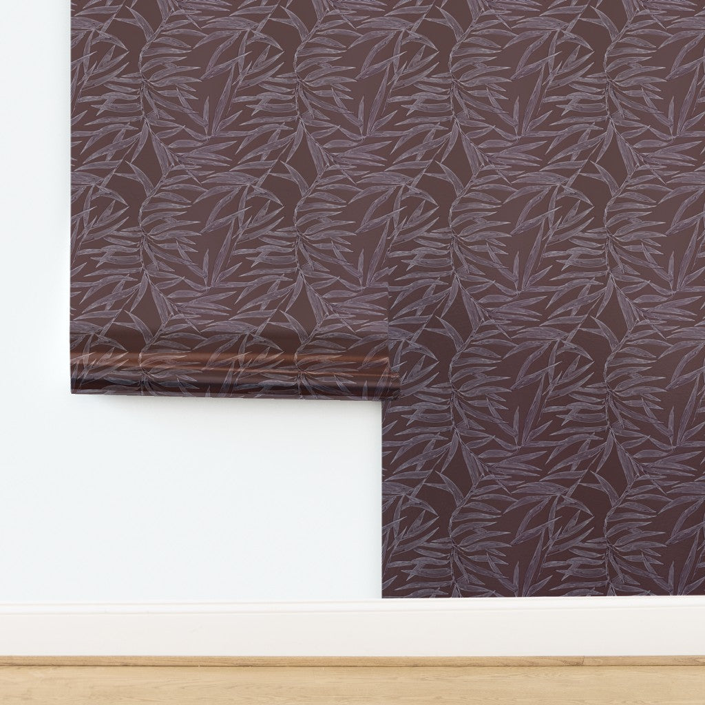 Metallic finish variant of the Ruby red botanical bamboo wallpaper.
