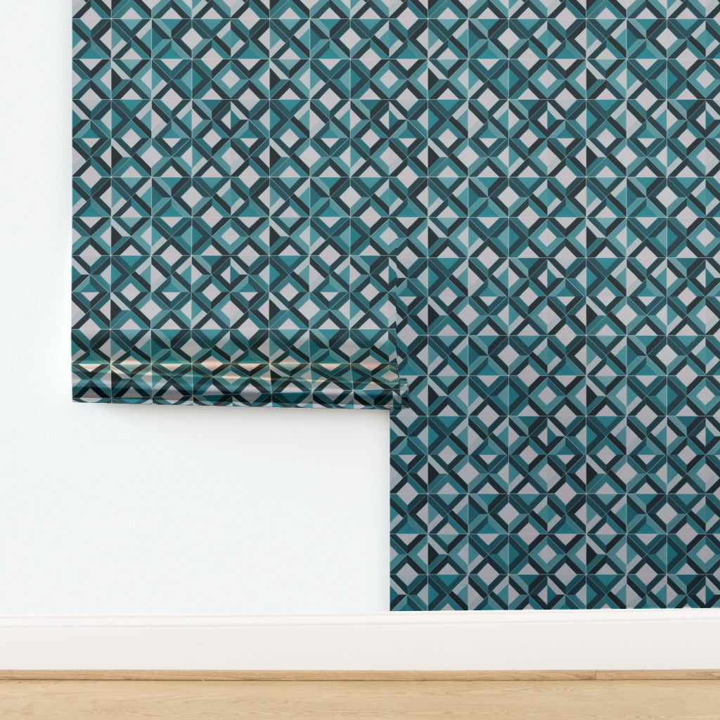 Ponti Geometric wallpaper in Beige with a soft pearlescent metallic glow