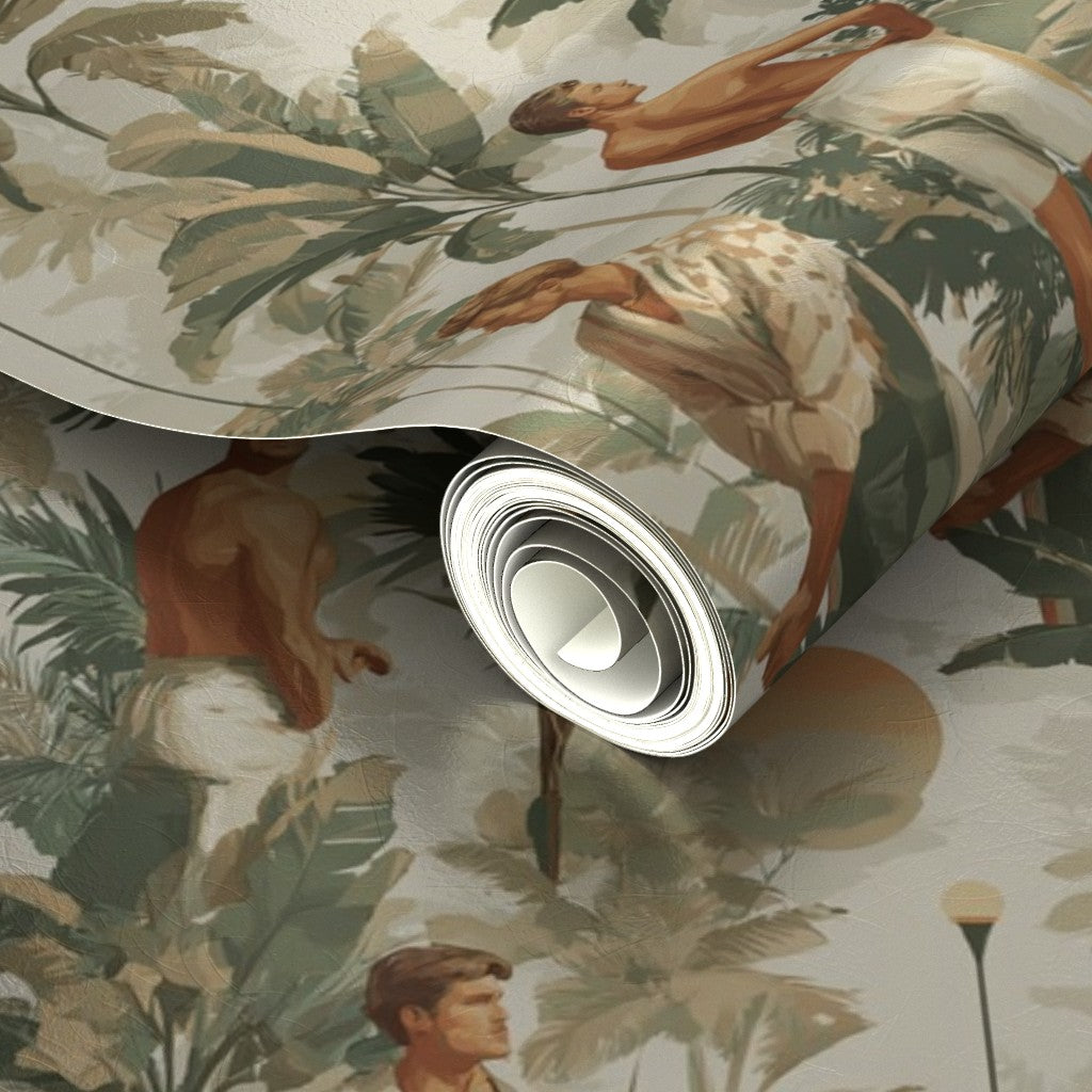 Close-up of the metallic finish reflecting light on the Coastal Gentleman's Retreat Wallpaper.