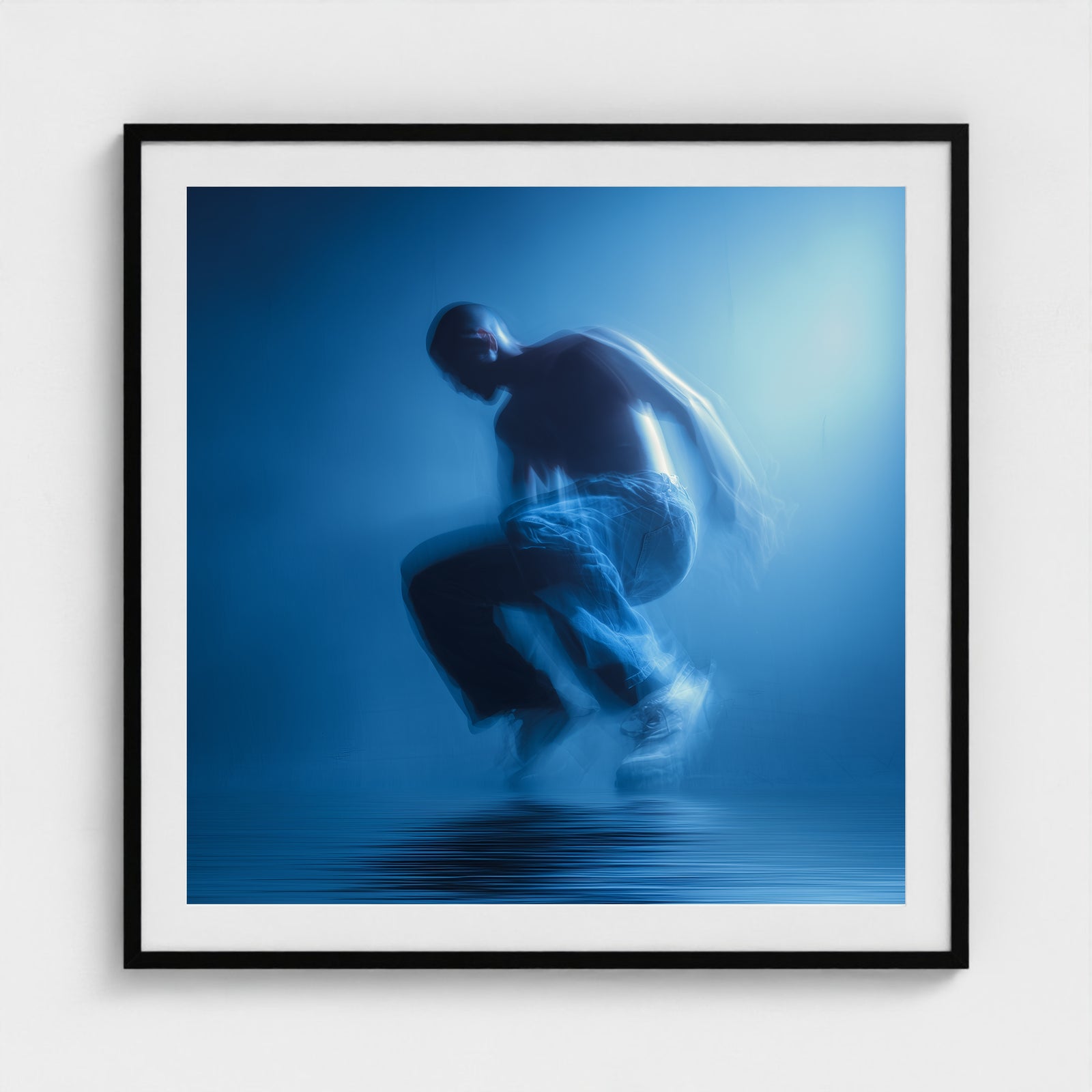 Motion in Blue No.3 36x36 Black Square Box Frame