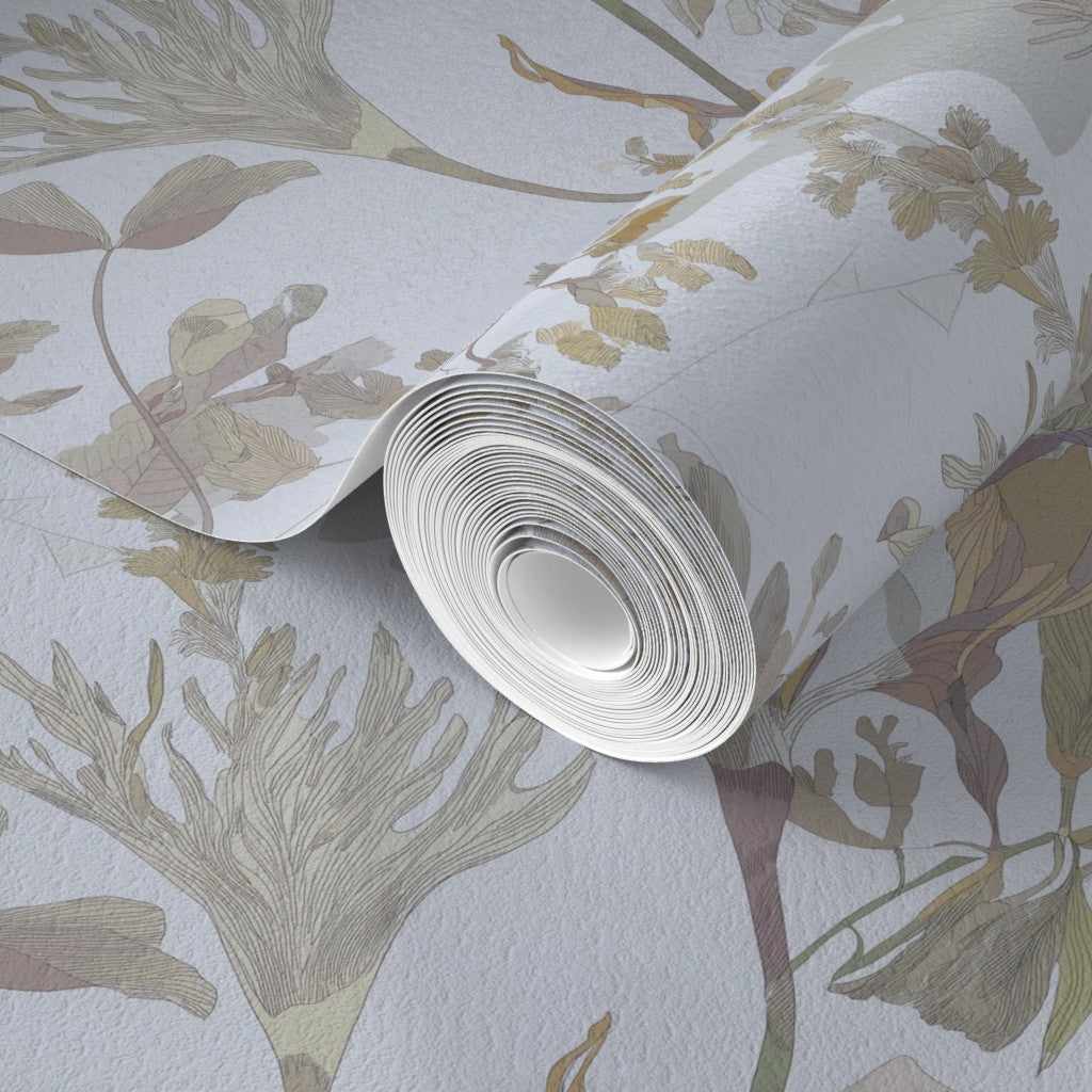 Non-pasted matte finish botanical wallpaper detail showing precision printing.