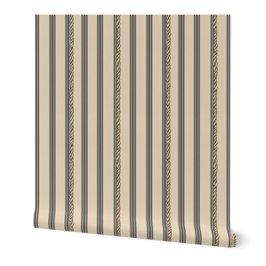 Slate grey nautical stripe traditional wallpaper rolls