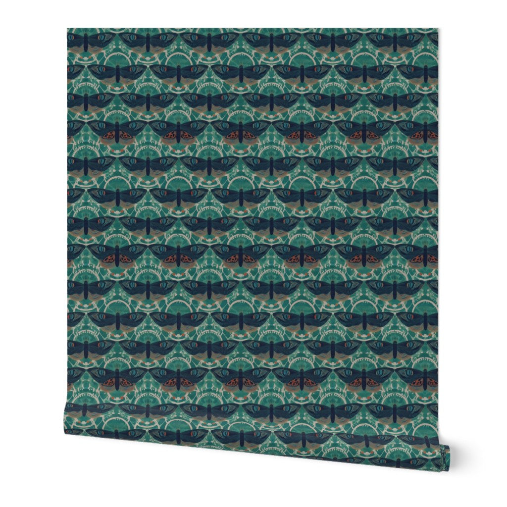 Teal Butterfly Lattice wallpaper shown in a premium non-pasted matte finish.