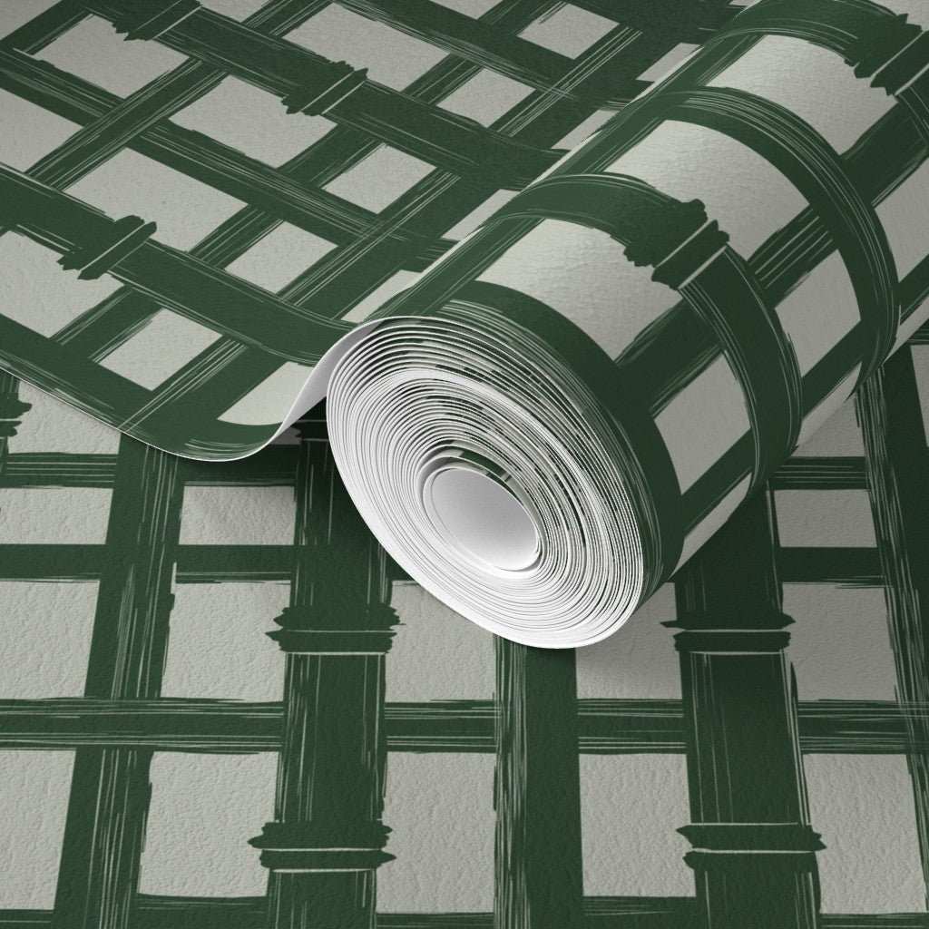 Non-pasted matte wallpaper with an architectural bamboo screen pattern.