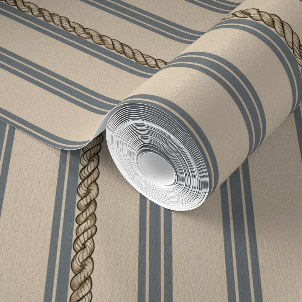 Blue nautical stripe wallpaper roll on traditional matte paper