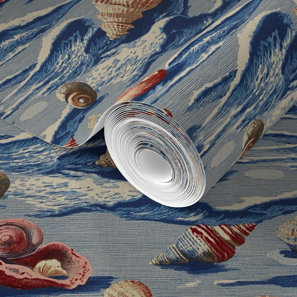 Full repeat layout of the Beach Treasures coastal design on premium matte non-pasted paper.