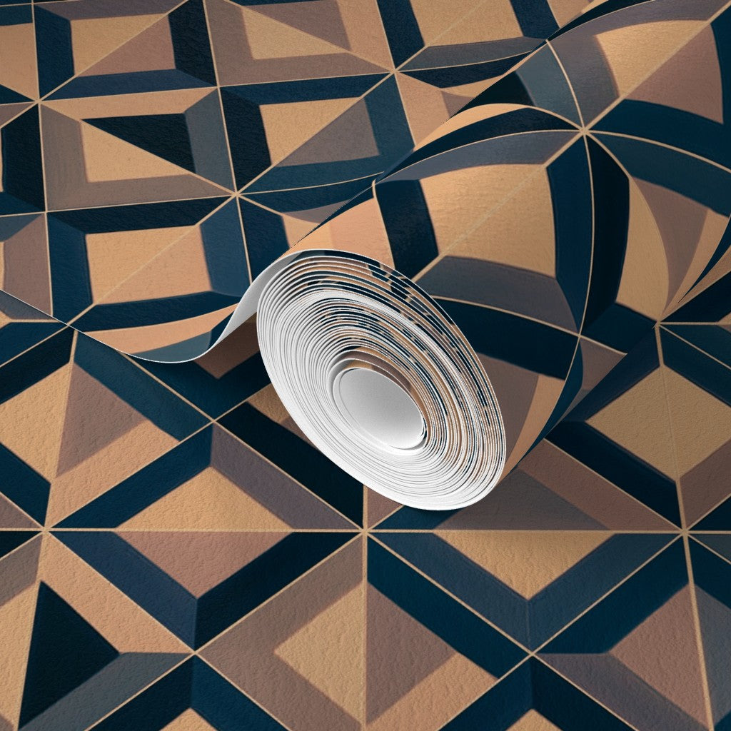 Detailed view of the interlocking diamond pattern on Ponti Teal wallpaper