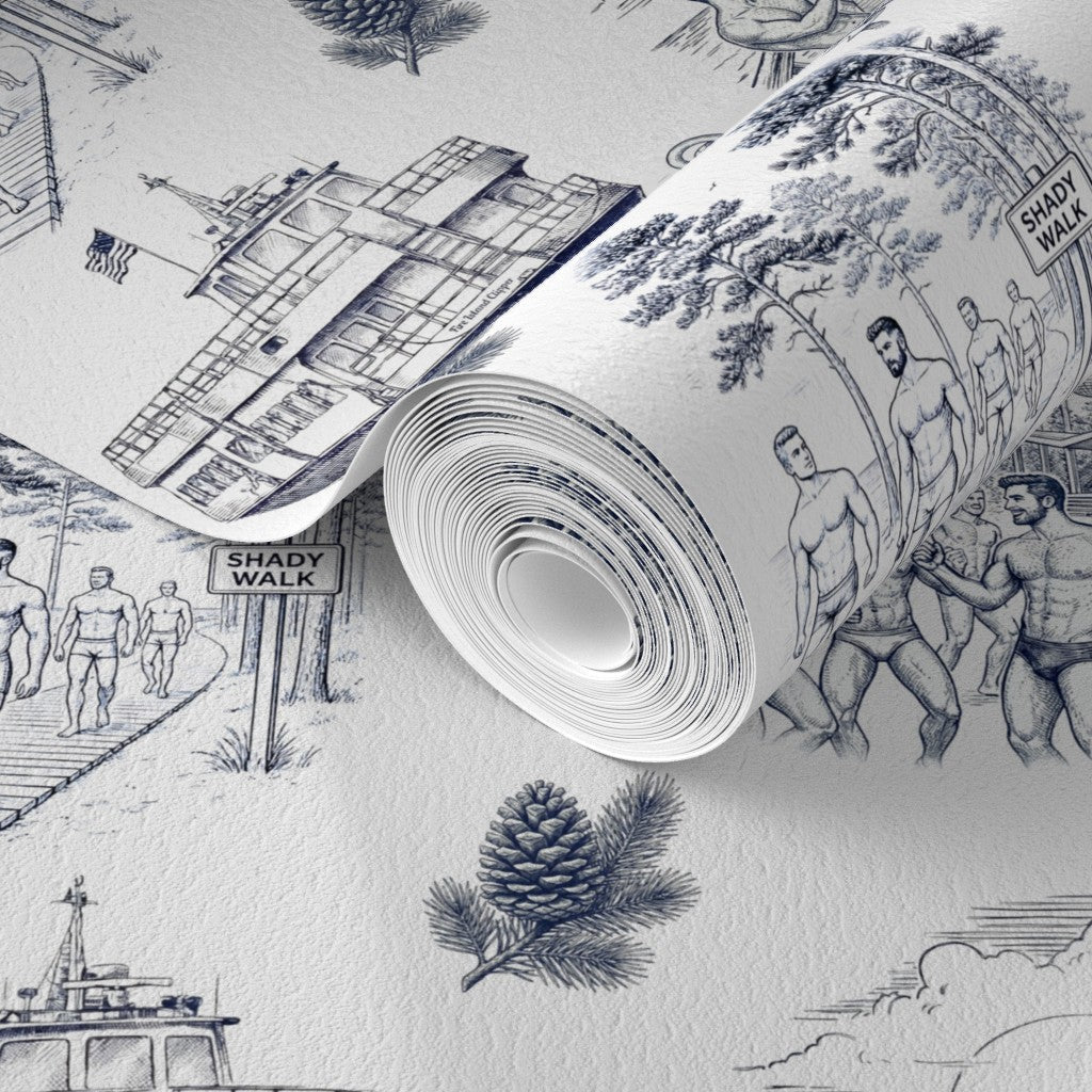 Non-pasted premium matte finish option for the Fire Island Pines Toile wallcovering.