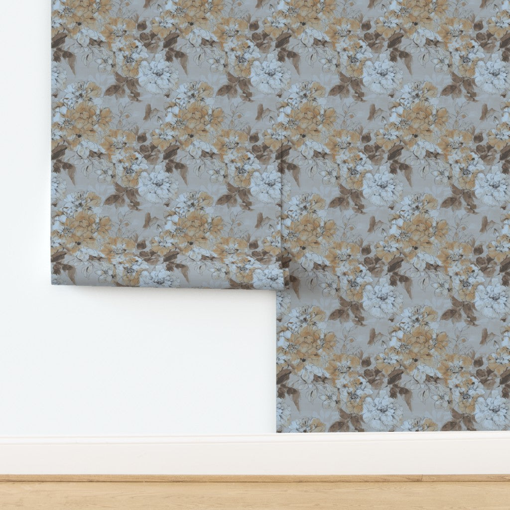 Non-pasted watercolor floral wallpaper swatch in a delicate pink colorway.