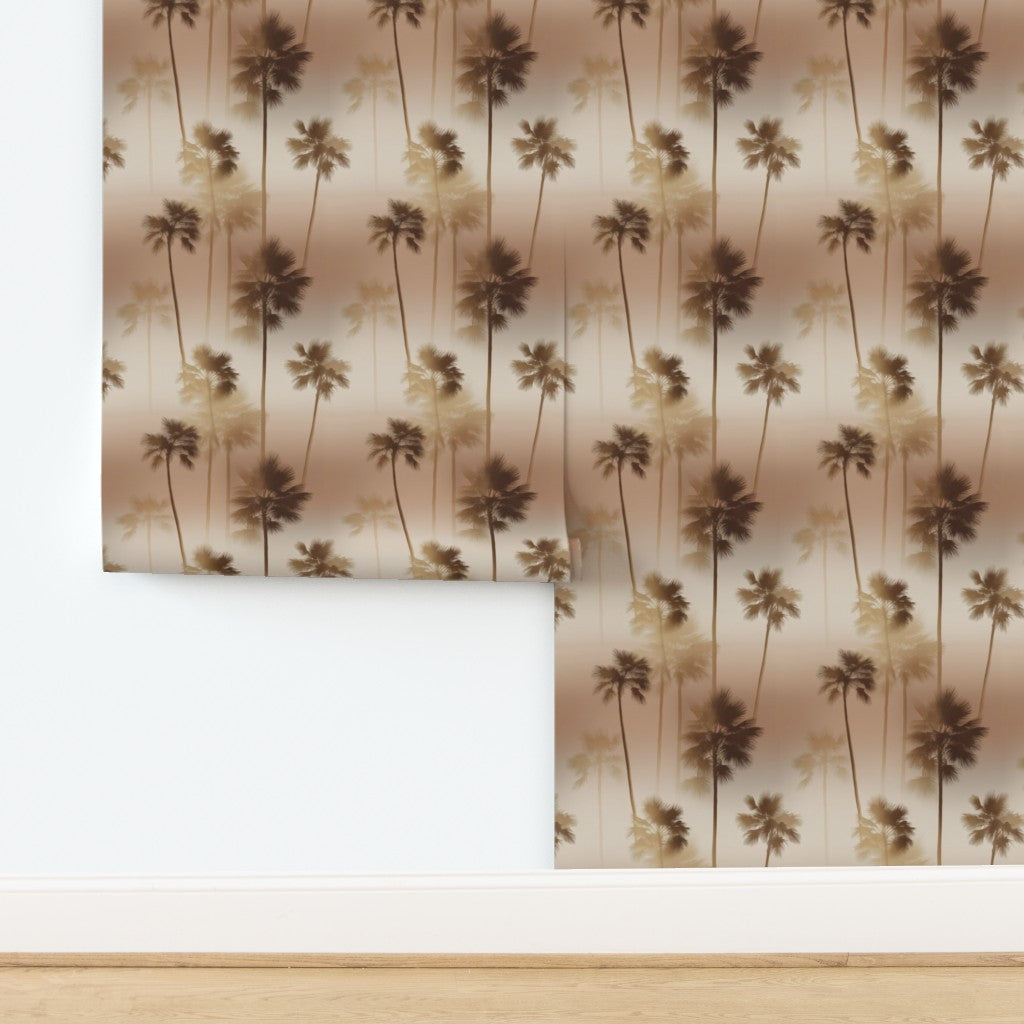 High-resolution detail of the palm tree fronds on non-pasted matte wallpaper.