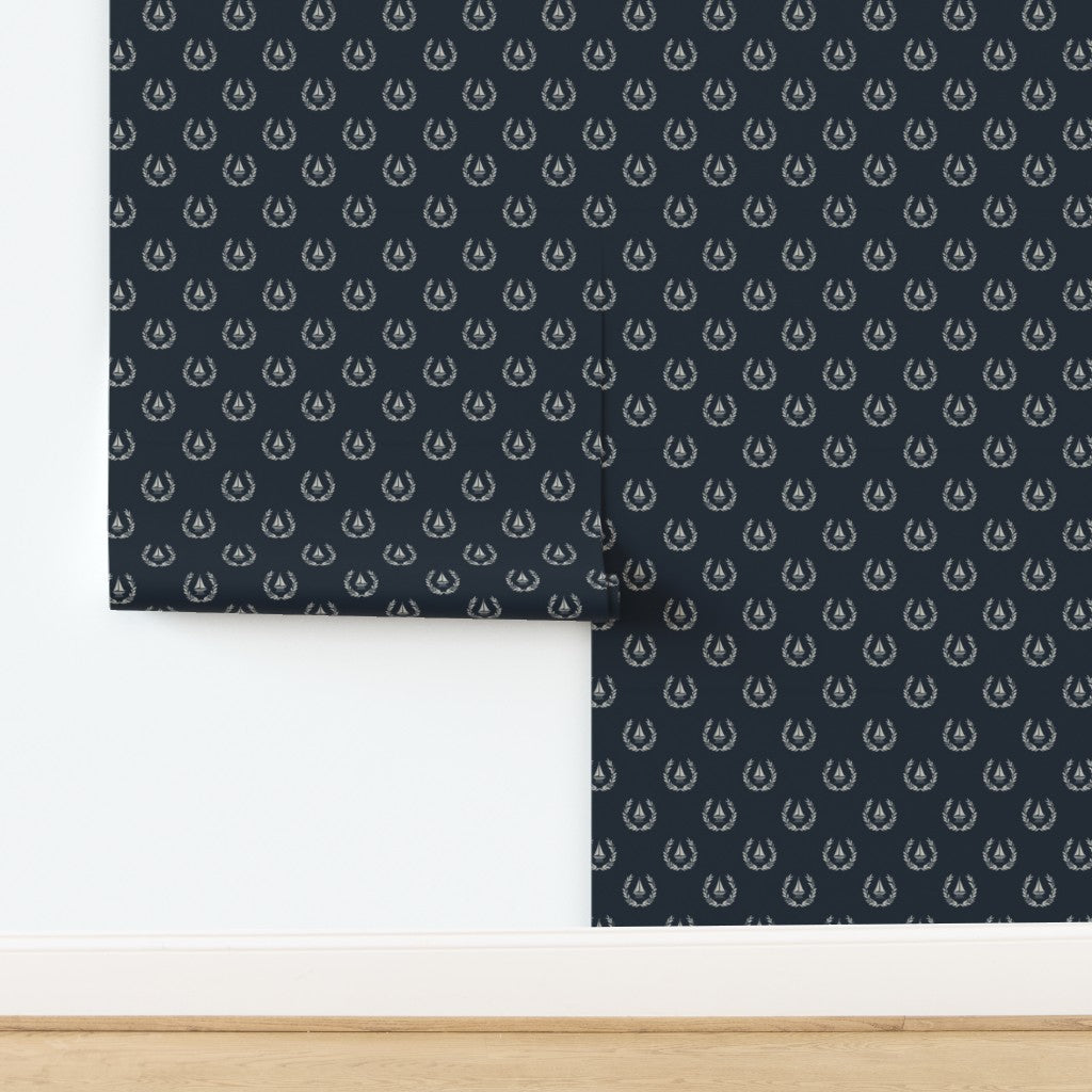 Detailed close-up of Sailing Crest nautical design on premium matte non-pasted wallpaper.