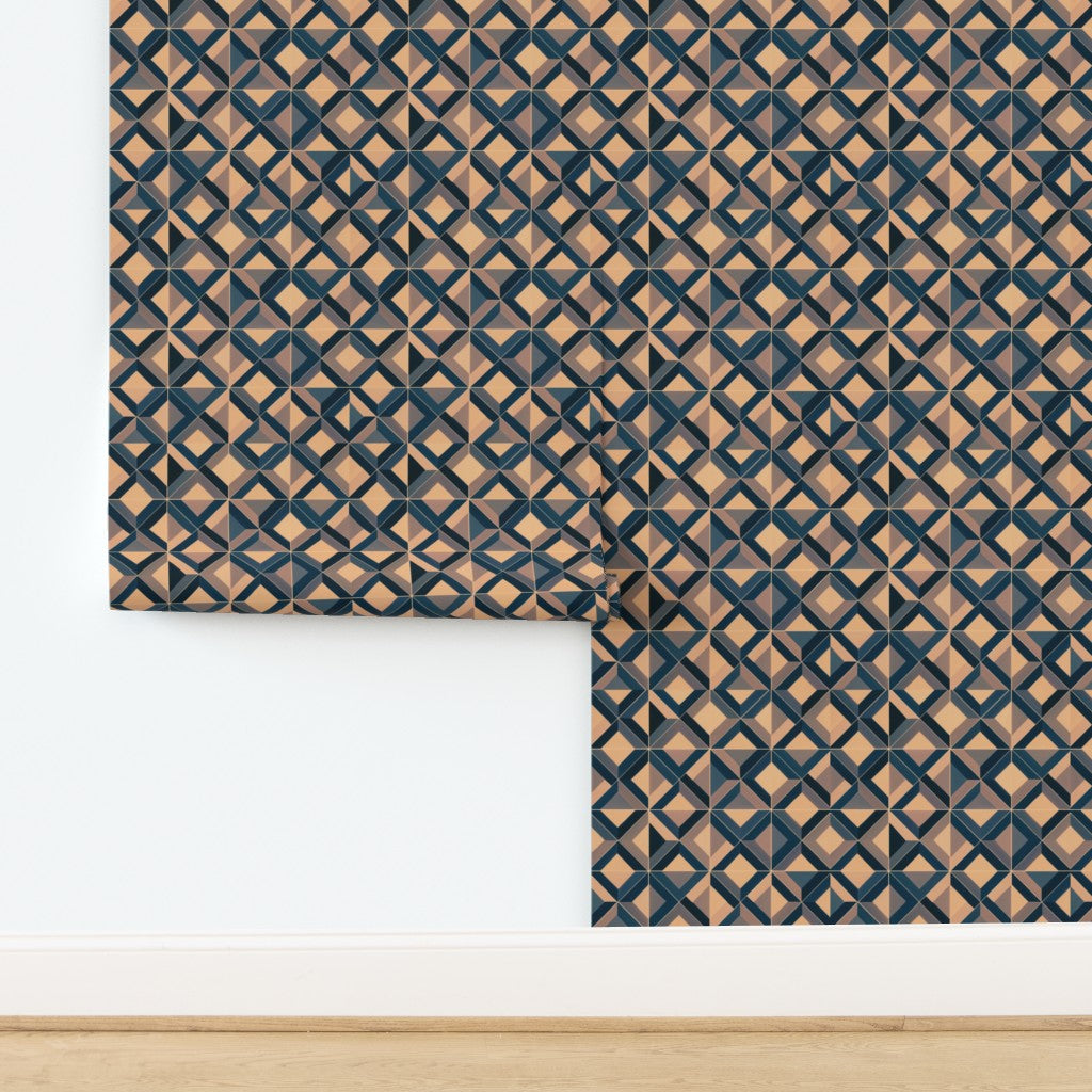 Ponti Geometric wallpaper in Teal, matte non-pasted finish