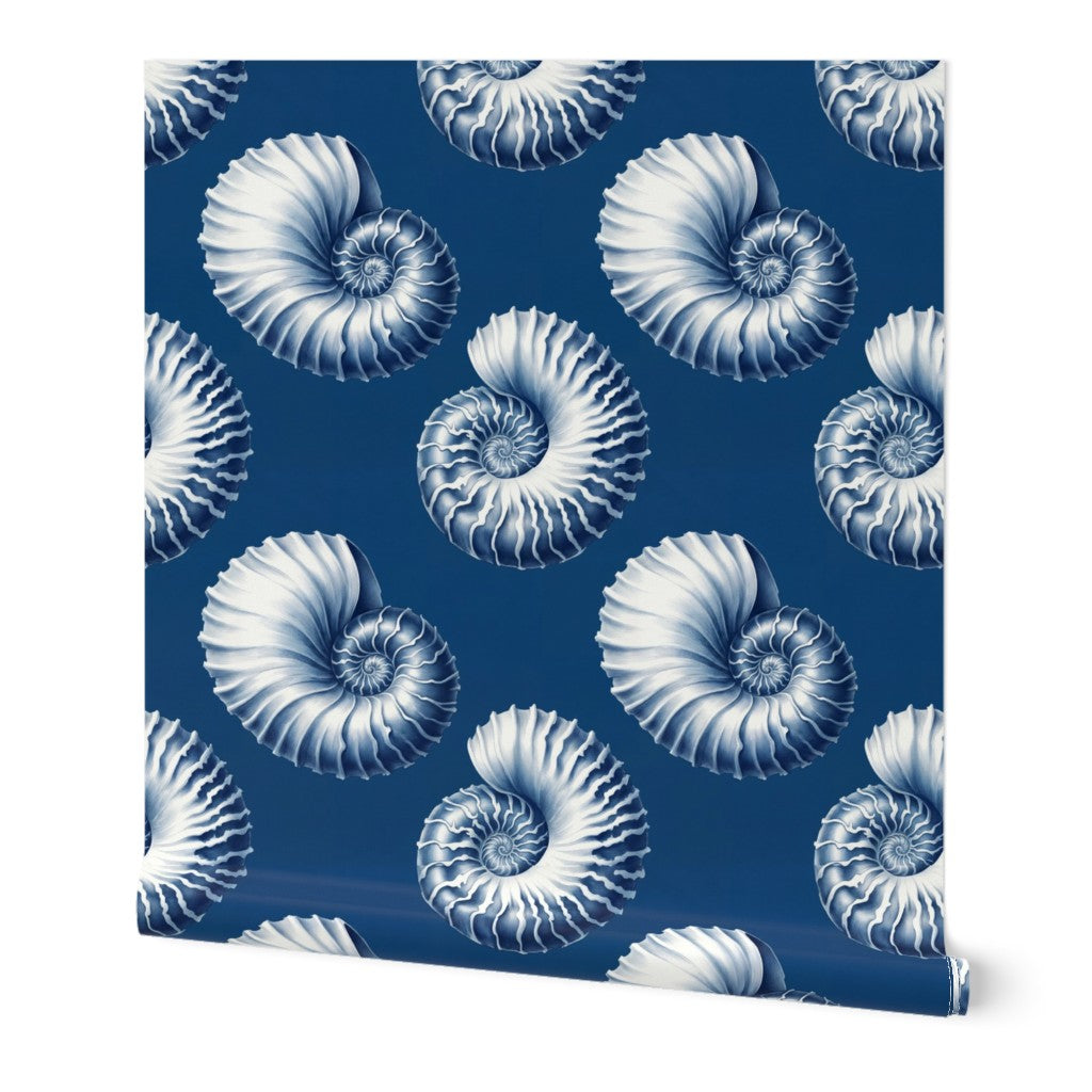 Nautilus Study coastal wallpaper in Laguna Blue, non-pasted paper option