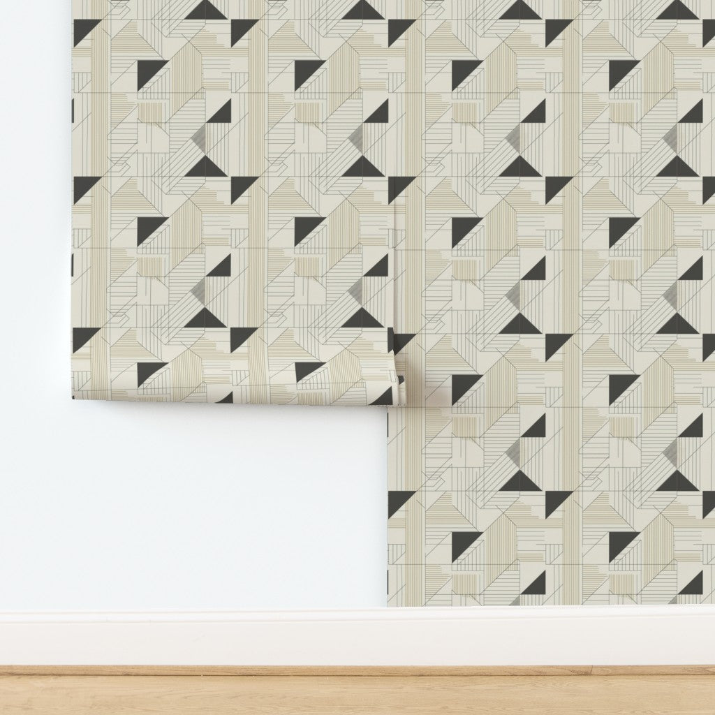 Detail of Atelier Geometry non-pasted wallpaper in a modern interior.