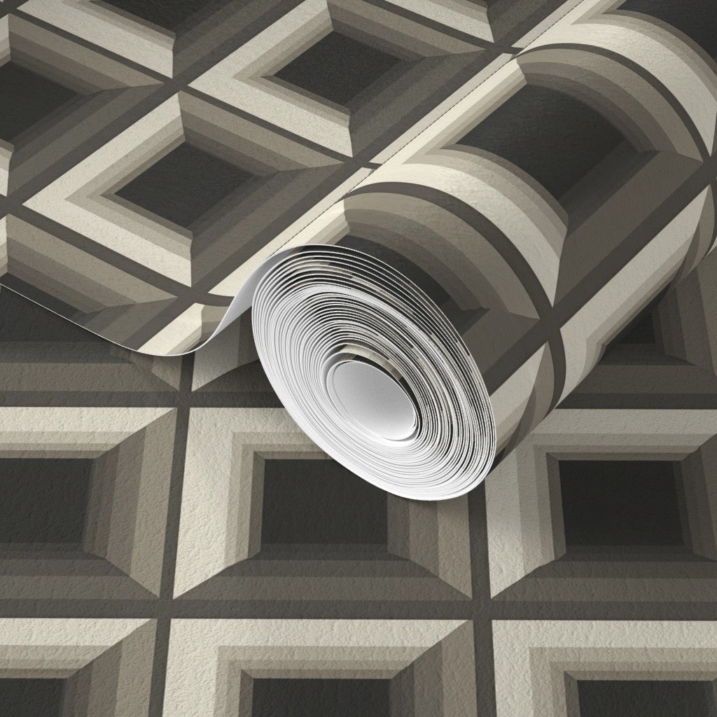 Close detail of the bronze geometric lines on premium matte non-pasted wallcovering.