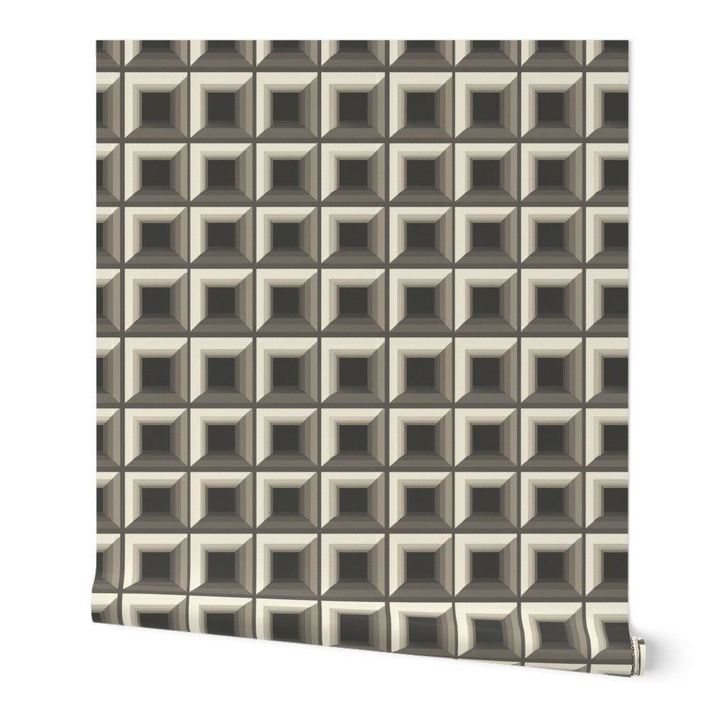 Optic Grid Geometric Wallpaper in Bronze, premium non-pasted matte finish roll detail.