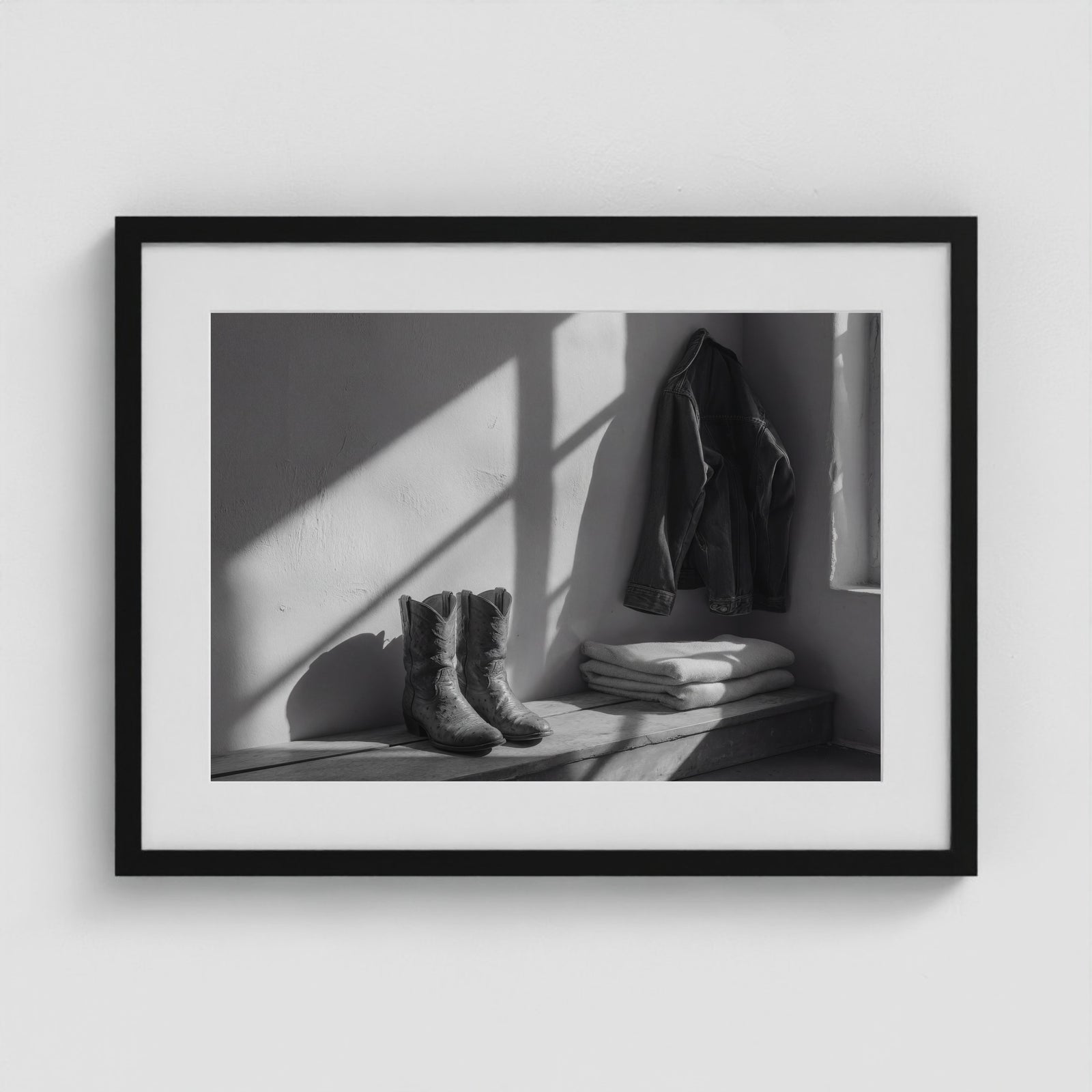 Ostrich Boots 24x18 Black Landscape Box Frame