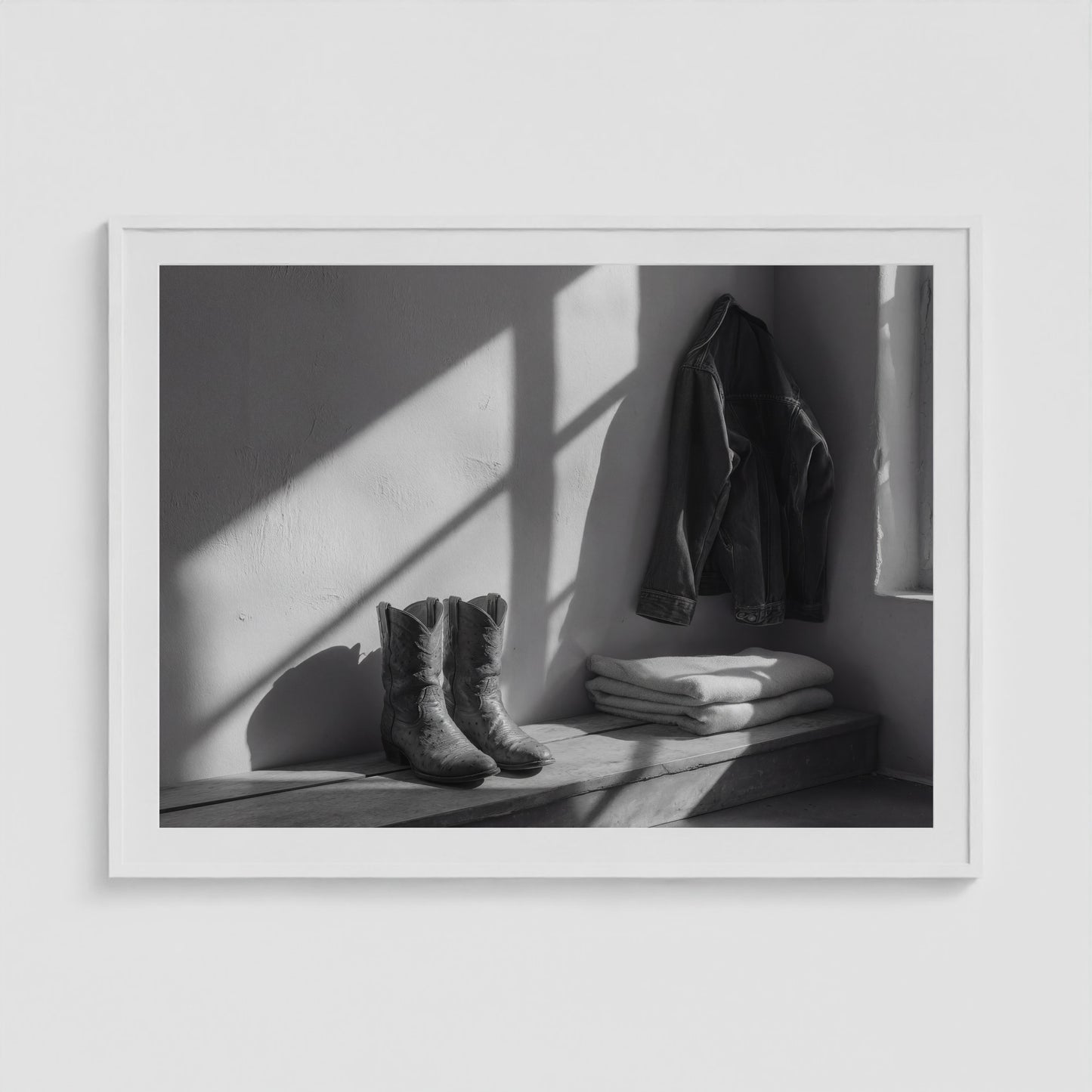 Ostrich Boots 48x36 White Landscape Box Frame