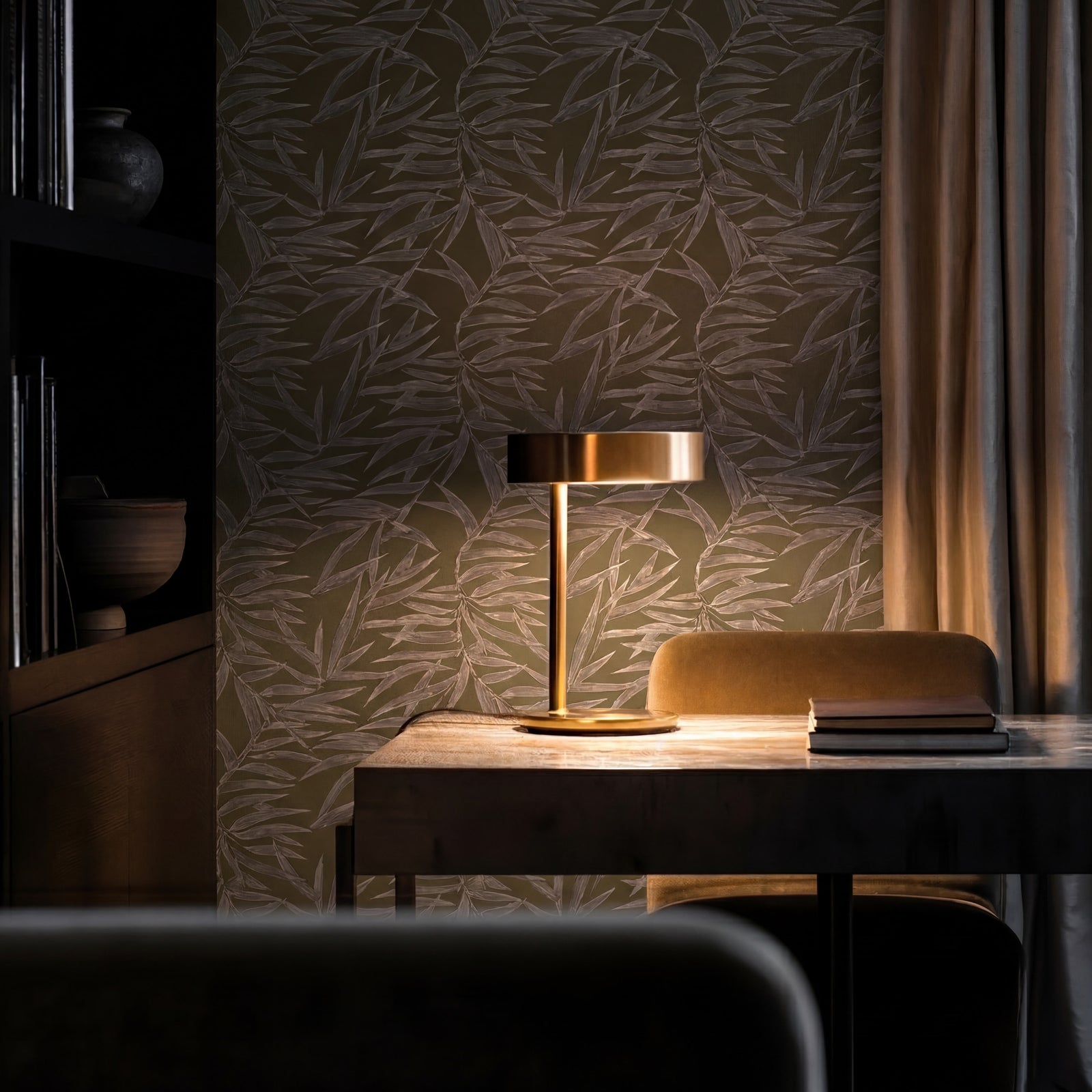 Botanical bamboo pattern wallpaper in Pewter grey colorway from the Mineral Collection.