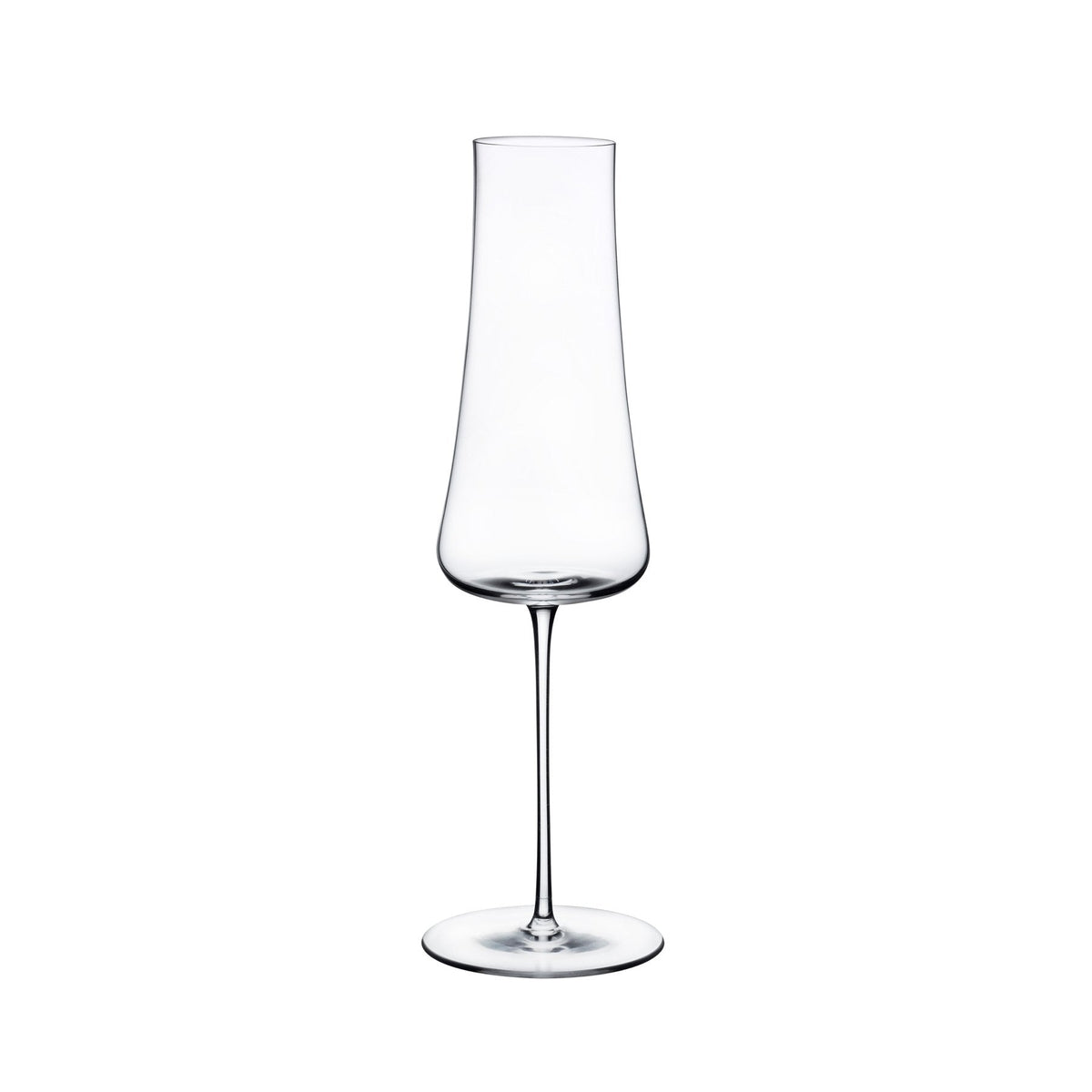 Side profile of a minimalist Stem Zero Volcano crystal champagne flute.