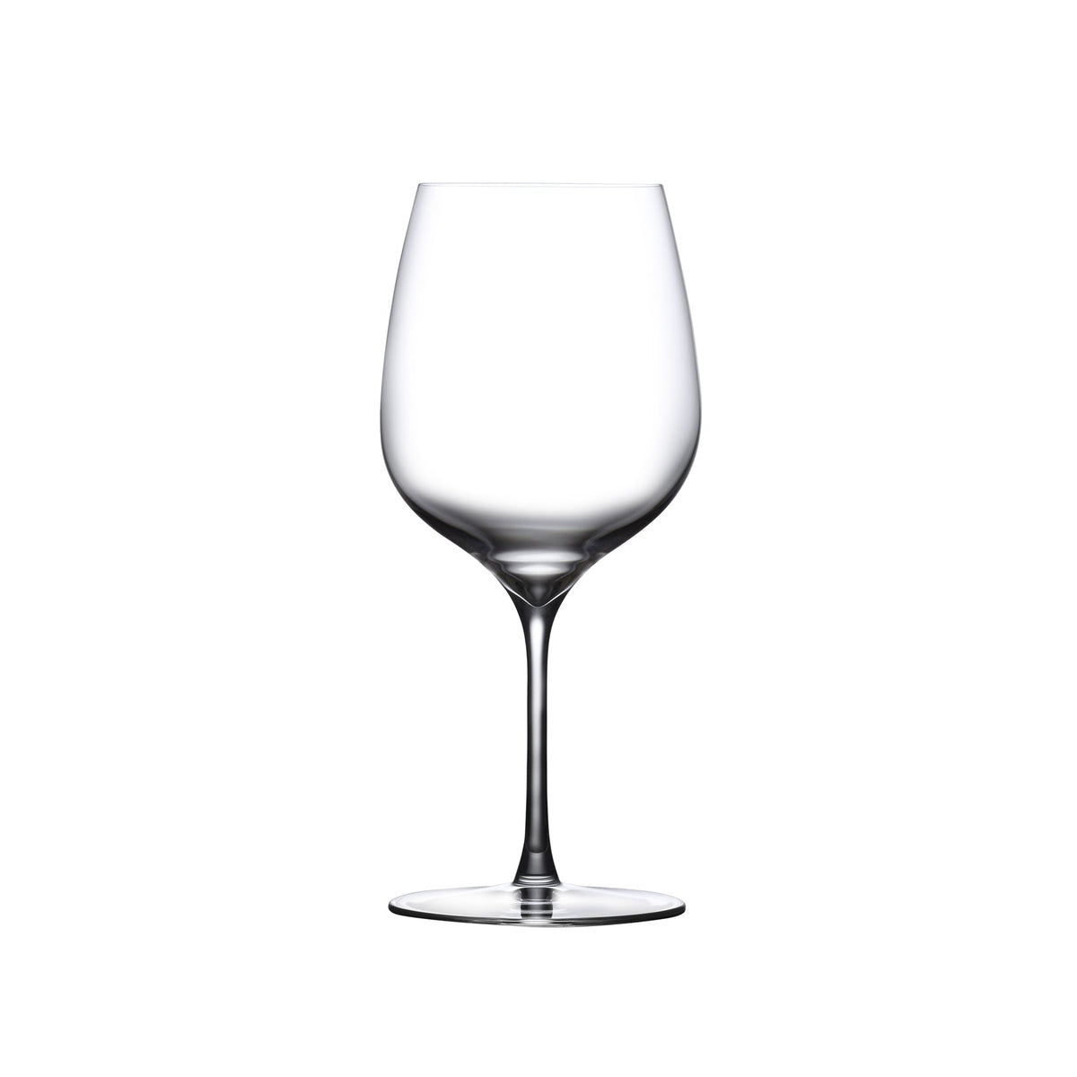 Front view of the Terroir lead-free crystal red wine glass highlighting its delicate stem and generous bowl.