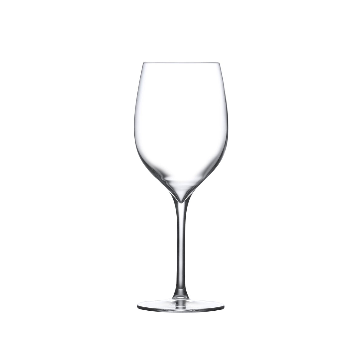 A single NUDE Terroir lead-free crystal white wine glass emphasizing its refined architectural stem