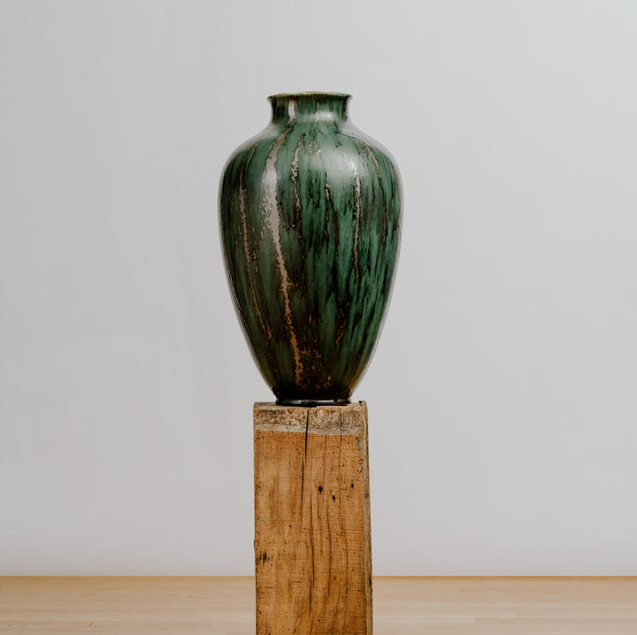 Close up detail of Antique Green Ceramic Floor Vase by Carstens Tonnieshof - Luxury Decorative Accessories | Provenance & Patina