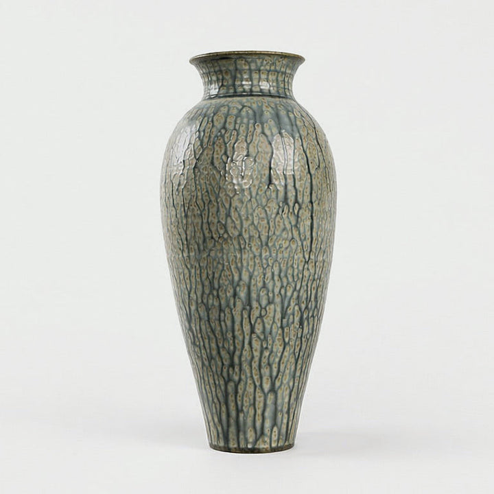 Close up detail of Tall Celadon Ceramic Vase – Masculine Fine Art - Luxury Vases | Provenance & Patina