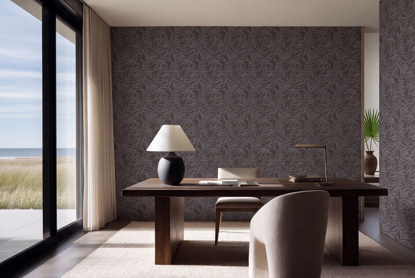 Botanical bamboo pattern wallpaper in Taupe colorway from the Mineral Collection.