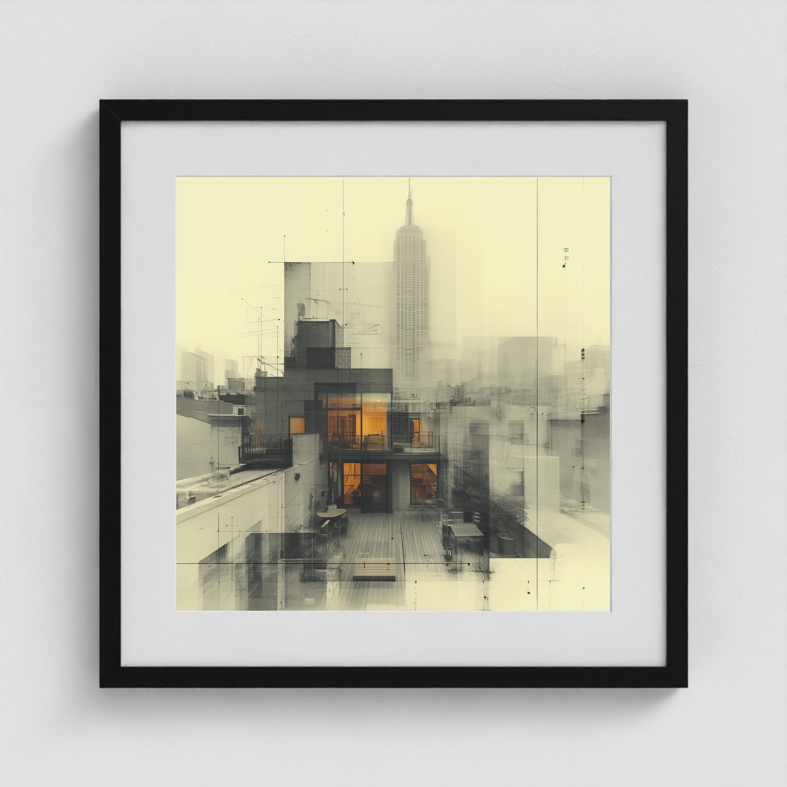 West Village Diptych — North & South Skyline Study — No. 1 20x20 Black Square Box Frame