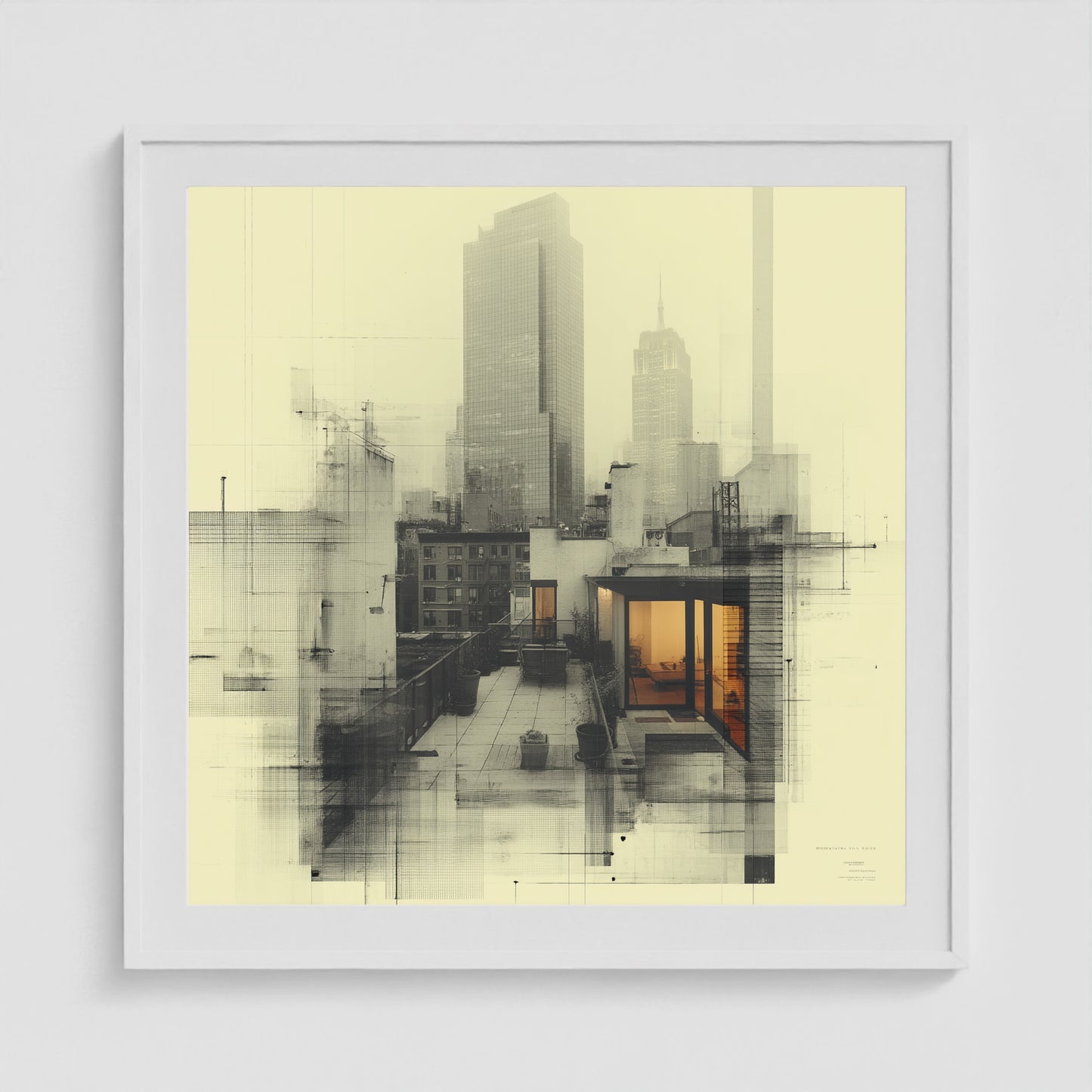 West Village Diptych — North & South Skyline Study — No. 2 36x36 White Square Box Frame