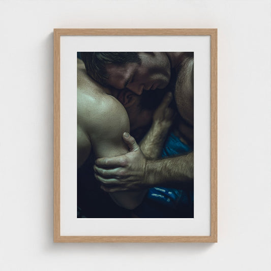 Masculine Embrace Portrait in Dramatic Shadow Tones