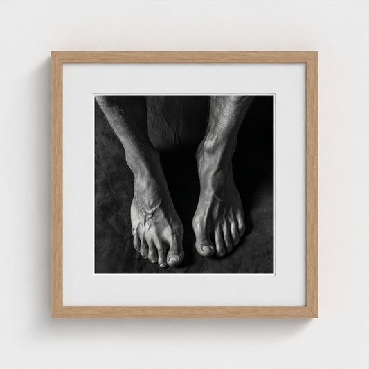 Minimal Portrait of Human Feet in Soft Charcoal Tones