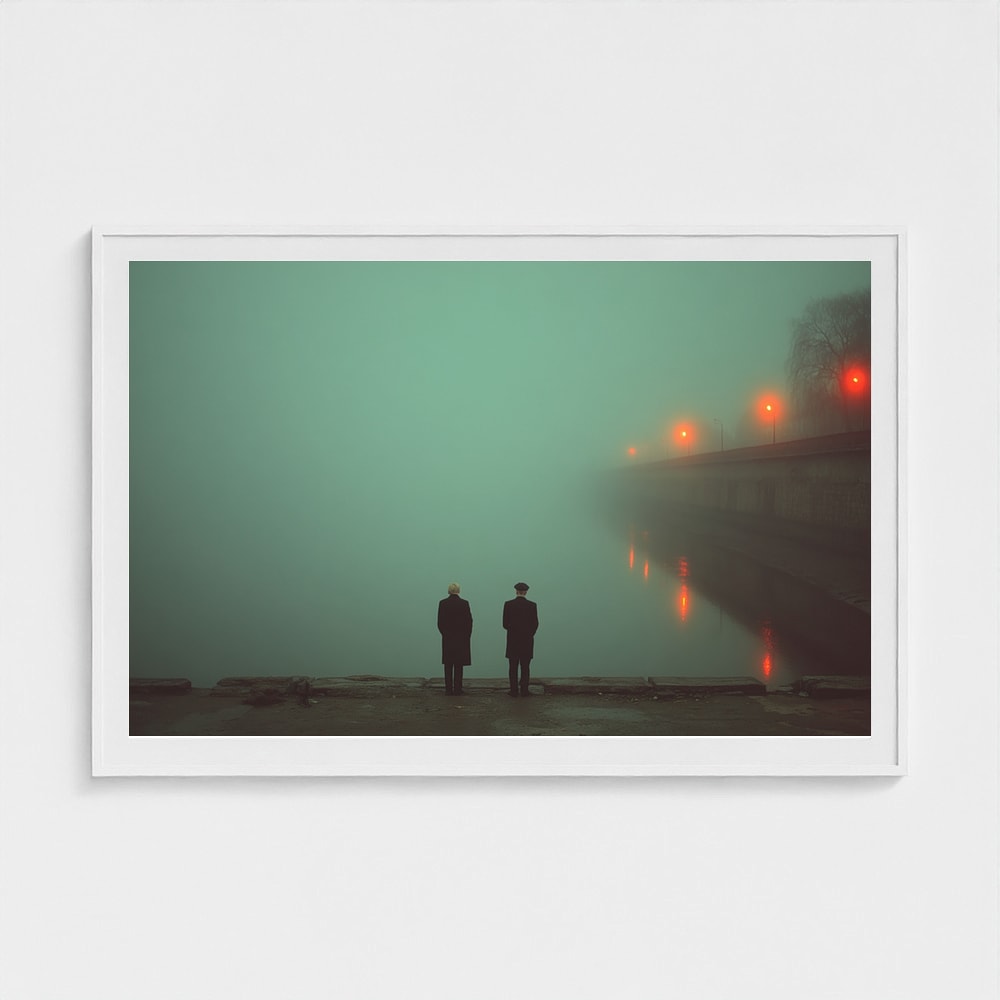Men by the Water in Atmospheric Fog Photography