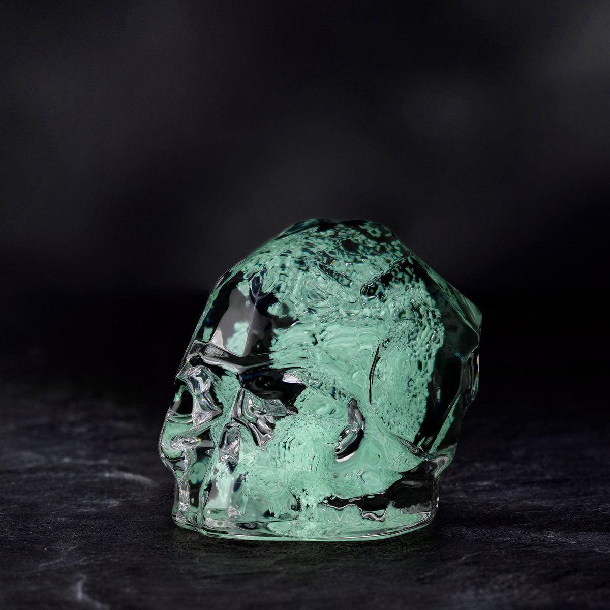 Close up detail of Memento Mori Faceted Skull Luminous Green | Provenance & Patina