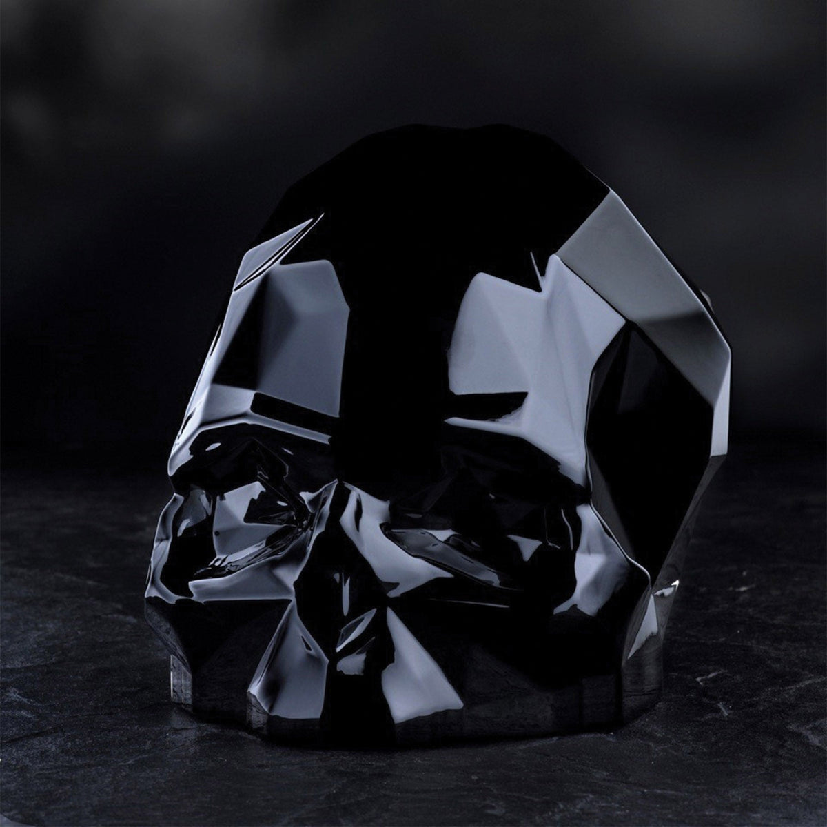Close up detail of Memento Mori Faceted Skull Black Small Barware | Provenance & Patina