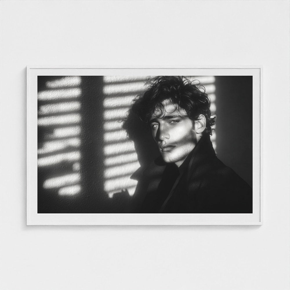 Contemplative Male Portrait in Monochrome Shadow Light