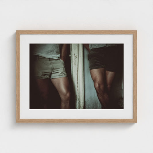 Two Men by Doorway Quiet Portrait in Soft Neutrals