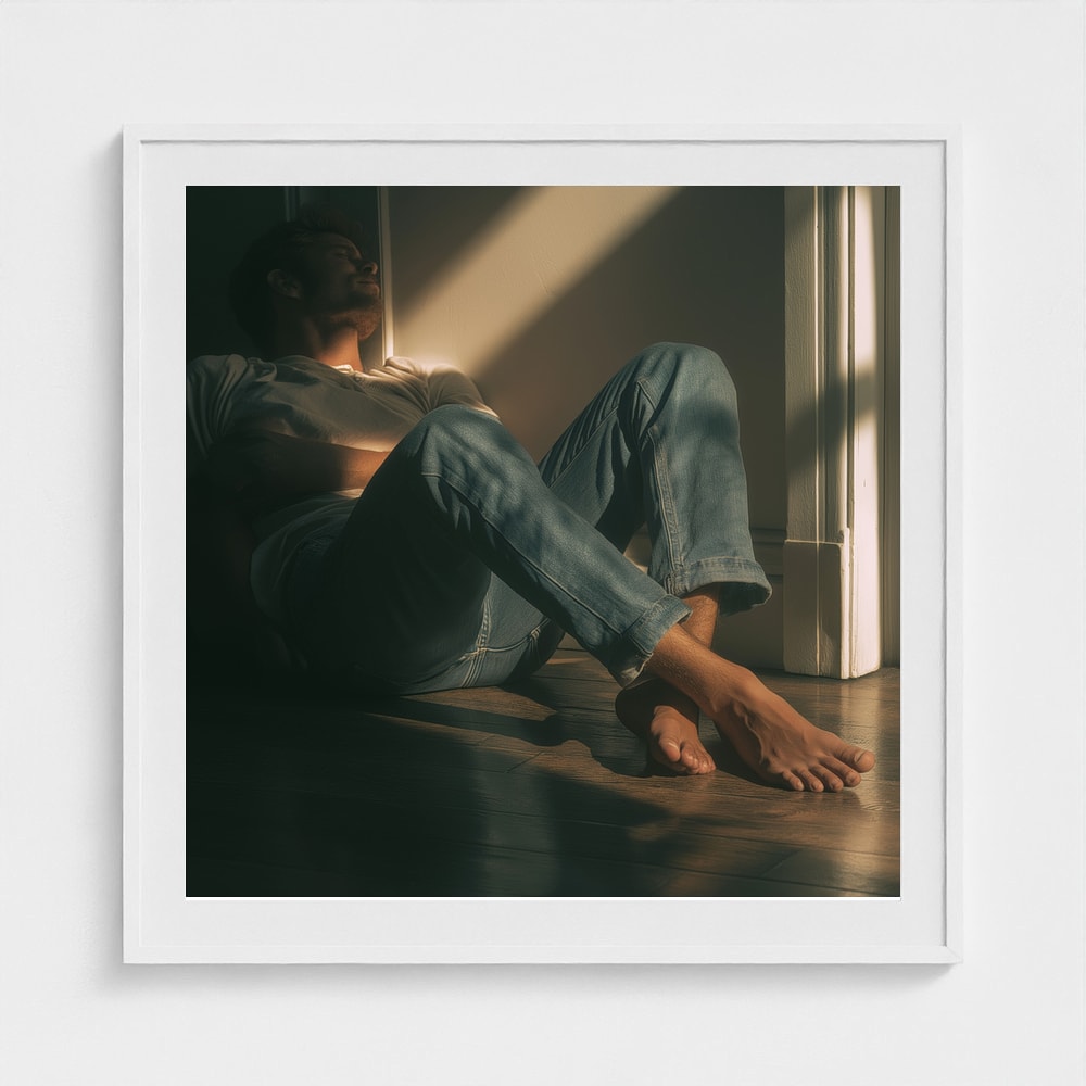 Contemplative Man in Sunlit Floor Portrait Study