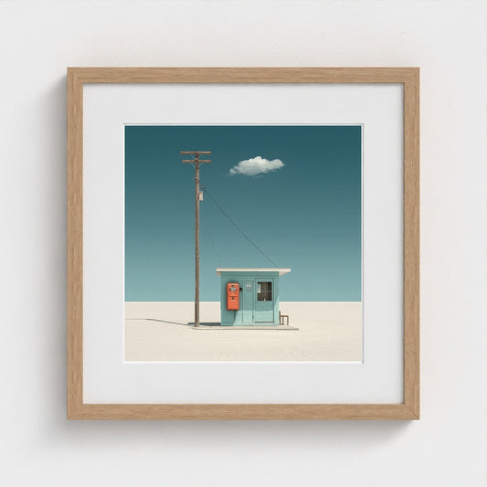 Minimal Turquoise Roadside Booth Under Clear Sky